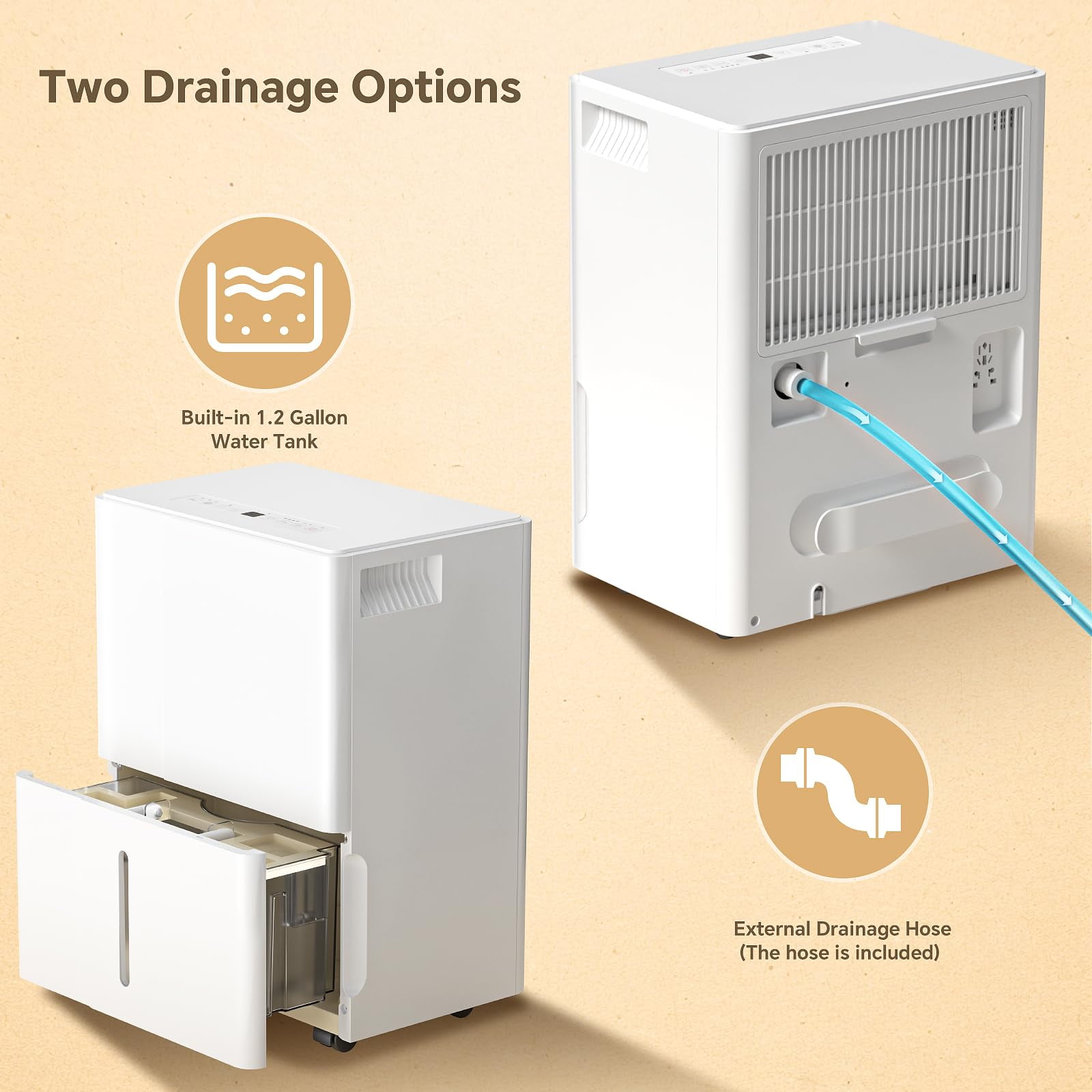 KISSAIR 8-Pint Dehumidifier, 3000 Sq. Ft Coverage Area Home Dehumidifier with Timer Continuous & Dry Mode,  4.8L Water Tank（MAX 22Pint at 86℉, 80%RH）