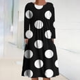 thumbnail image 2 of Women's Long Sleeve Festival Dresses O-Neck Pleated Printing Mid Length Dress Winter Loose-FIt Casual Dress with Pockets, 2 of 5