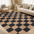 thumbnail image 3 of HIWEAVER Brown/Black 6' x 9' Modern Geometric Easy Jute Area Rug for Living Room Washable Checkered Print Indoor Outdoor Carpet Non-Slip Stain-Resistant Kitchen Throw Mat Low Pile Patio Rug Decor, 3 of 6