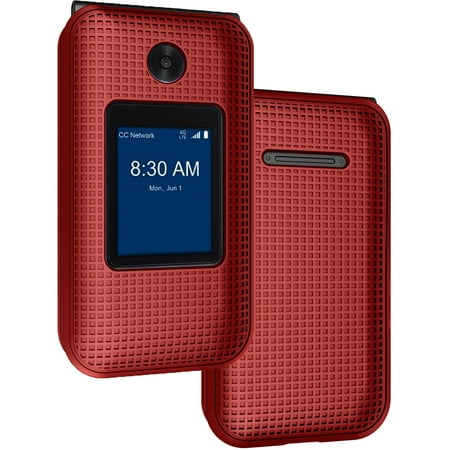 Case for Consumer Cellular Link II, Nakedcellphone [Grid Texture] Slim Hard Shell Protector Cover for Link 2 Flip Phone (Z2335CC) - Red