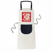 Paper-cut Rooster Animal China Zodiac Apron Adjustable Bib Cotton Linen BBQ Kitchen Pocket Pinafore