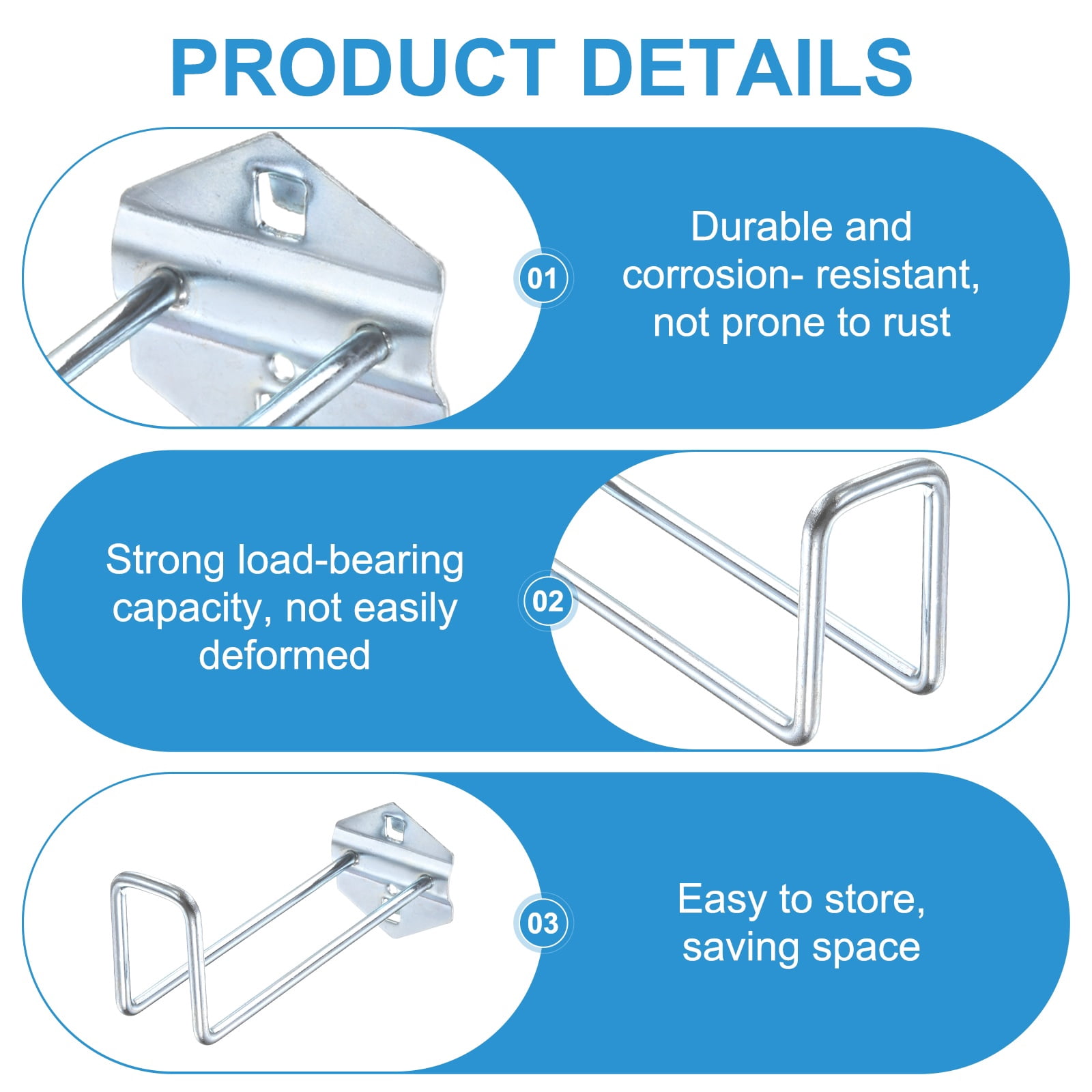 Uxcell 4Pcs Metal Square Peg Board Hooks, 6.1" Heavy Duty Square Hole Peg Hook for 3/8" Spaced Pegboards, Silver