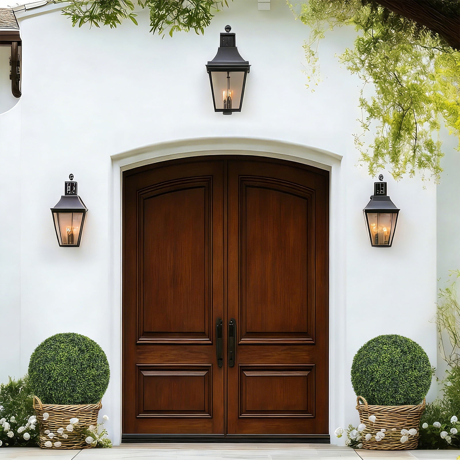 Artificial Topiary Balls, Faux Boxwood Large Green Decorative Spheres for Garden Front Porch Outdoor Landscape, Green