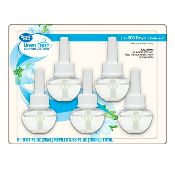 Great Value Linen Plug-In Air Freshener Refills, 5 Count, Up to 300 Days of Freshness