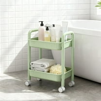 2-Tier Rolling Cart with Wheels | Plastic Storage Cart with Locking Casters & Handle | Multicolor Utility Cart for Kitchen Office Bedroom | 49.5x37x27cm