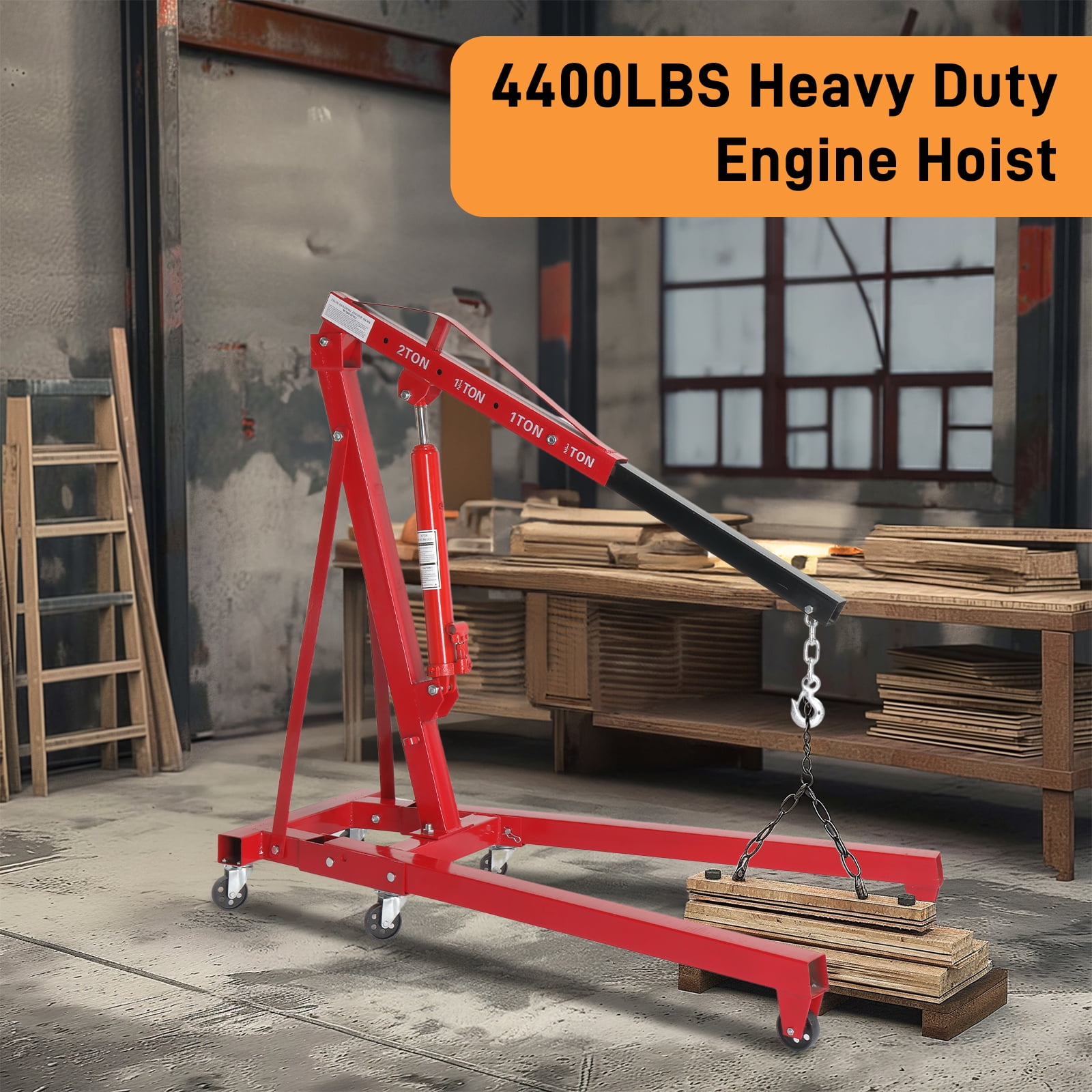 Ktaxon 2 Ton Engine Motor Hoist, Cherry Picker Crane for Car/SUV/Truck Engines, 4400LB Max Load, Red