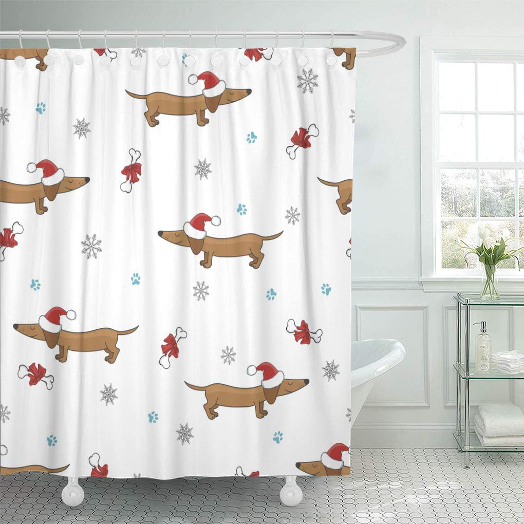 Animal Baby Alpaca & Christmas Hat Bathroom Shower Curtain Waterproof Fabric 71" 