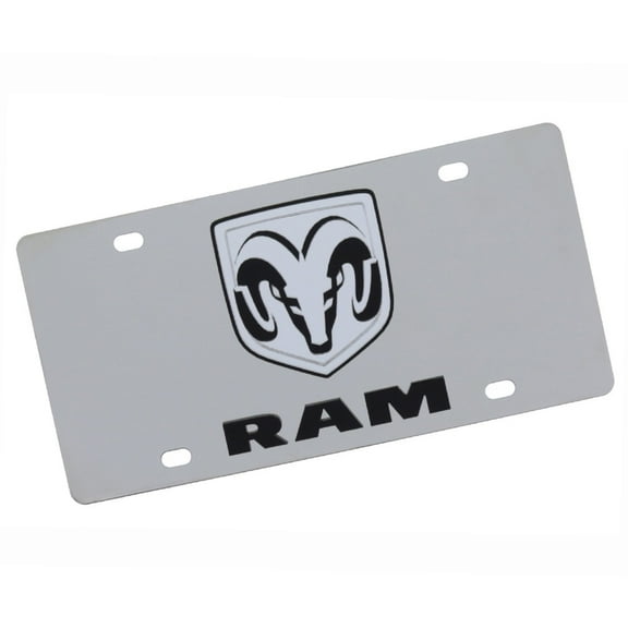 Dodge Ram Dual Logo License Plate (Black On Chrome)