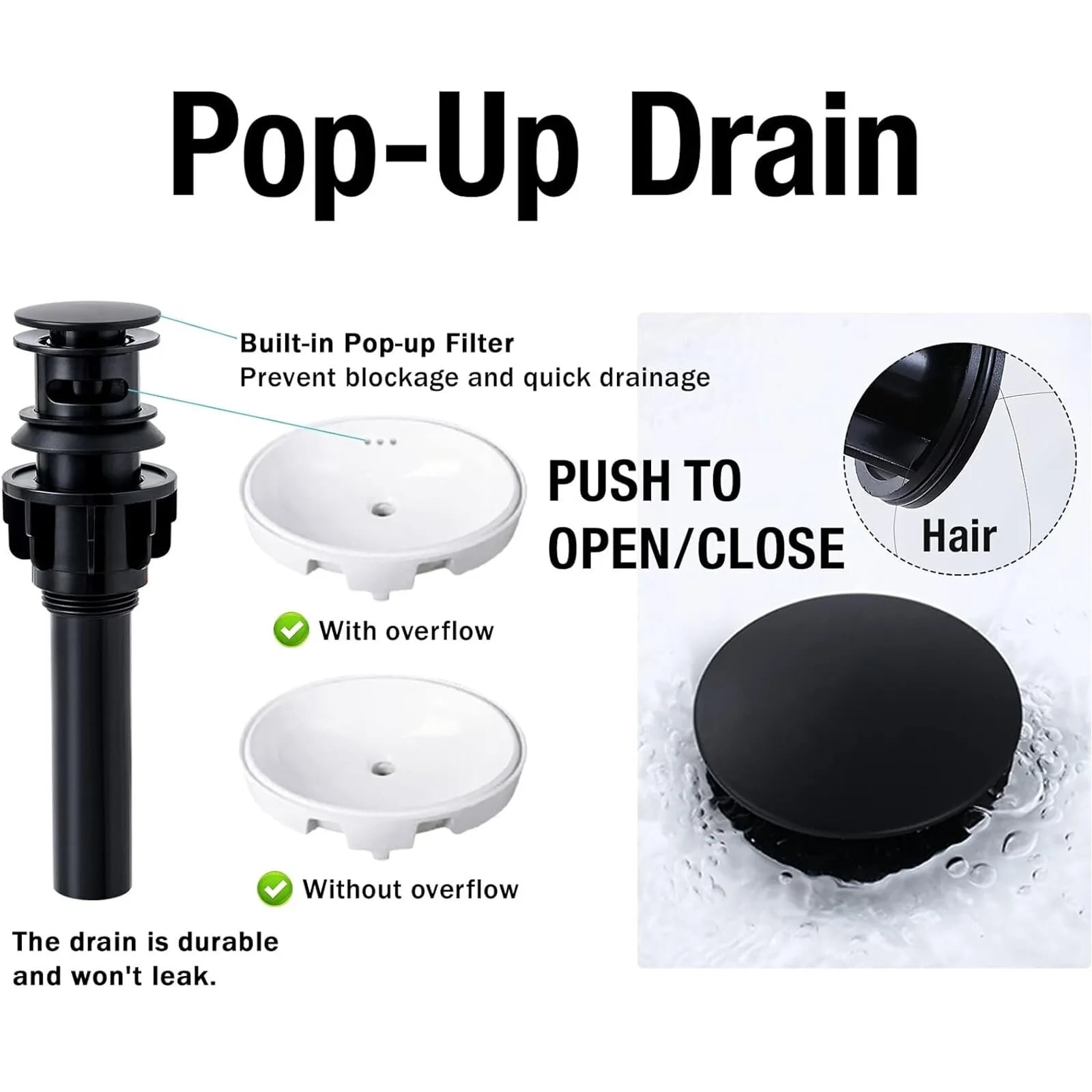 Black Bathroom Sink Faucet 3 Holes Widespread Vanity Mixer Faucet w Pop up Drain