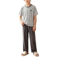 thumbnail image 2 of Mifsaly Two Piece Pajama Set for Girls Boys Striped Short Sleeve T-Shirt and Long Lounge Pants Soft Skin-Friendly Sleepwear Comfortable Nightwear, 2 of 6
