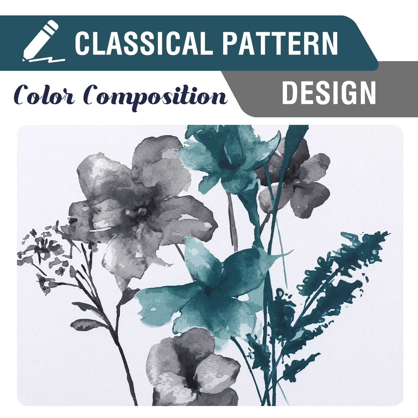 H.VERSAILTEX 100% Blackout Curtains Cattleya Floral Printed Drapes Leah Floral Thermal Bedroom Curtains for Living room with Black Liner 2 Panels,52" x 108",Grey/Teal