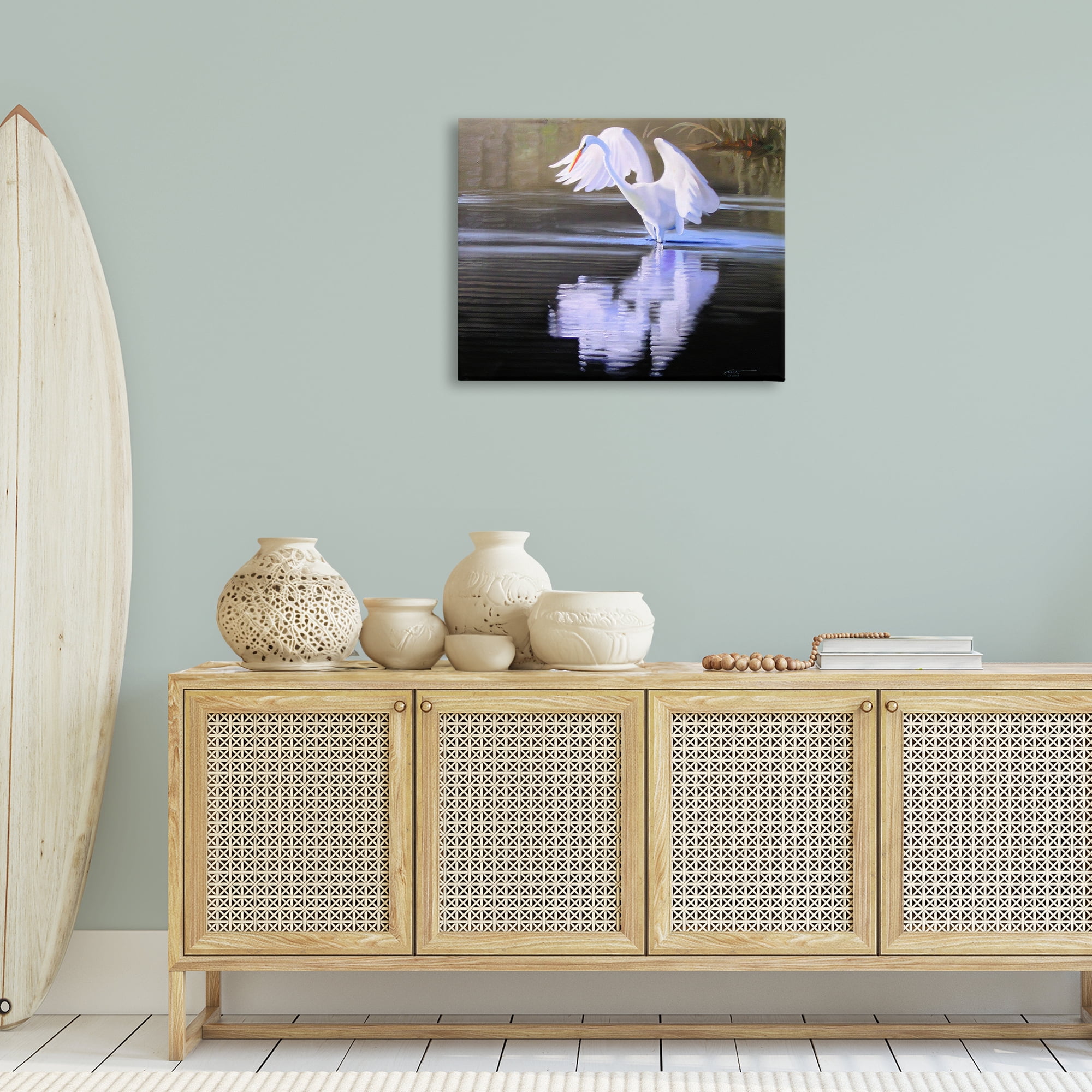 Stupell Industries Egret with Water Ripples Animals & Insects Painting Gallery Wrapped Canvas Art Print Wall Art, 30 x 24