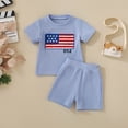 thumbnail image 3 of Kaprioy Toddler Baby Boy Summer Outfits Toddler Boy 4th of July Outfit Baby Boy American Flag Embroidery T Shirt Shorts Set Fourth of July Summer Clothes, 3 of 7