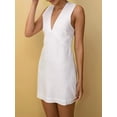 thumbnail image 5 of Women'S Summer Sleeveless Mini Dress Cotton Linen V Neck Cinched A Line Slim Tank Short Dress White XL, 5 of 7