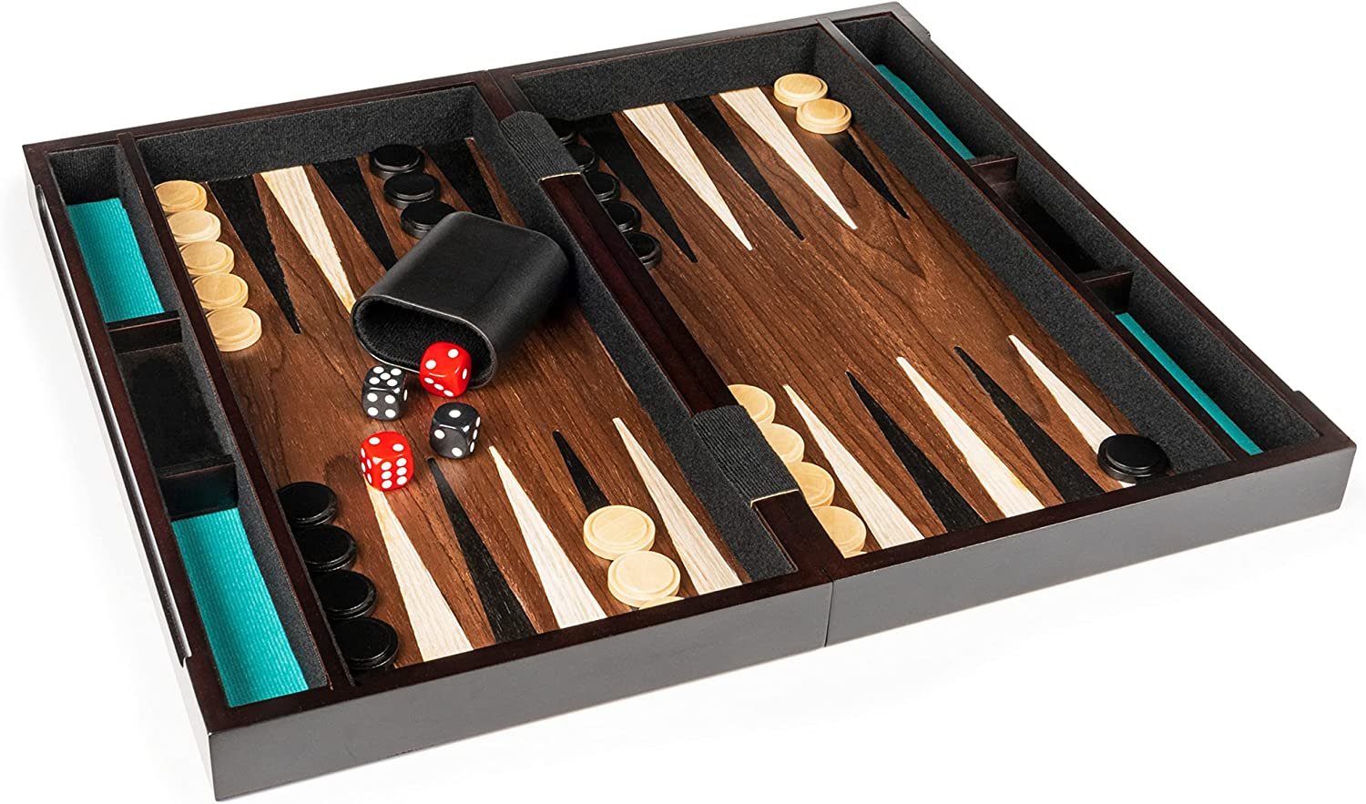 Cardinal Legacy Deluxe Wooden Backgammon Board Game, 2 Players, with Cups and Dice