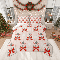 Manfei Kawaii Red Bowknot Queen Comforter Set, Winter Christmas Snowflake Bedding Sets, Teens Girls Kids Reversible Bedding Comforter Set, Microfiber Bedroom Decor, 3pcs