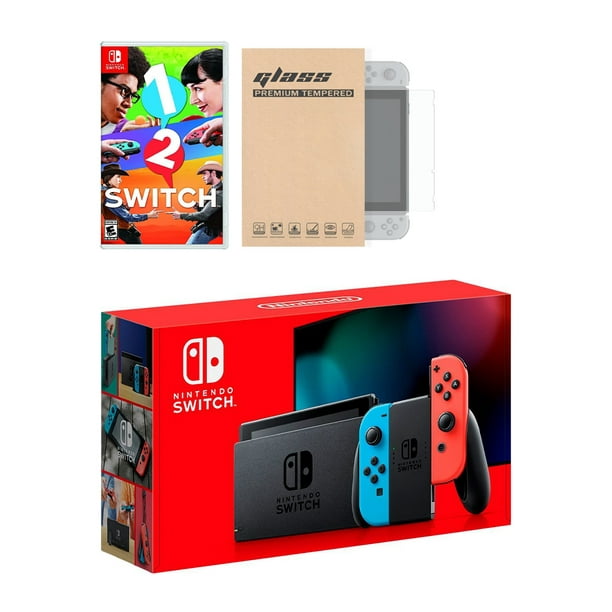 Nintendo Switch Néon Rouge Bleu Joy-Con Console 1-2 Switch Bundle, avec Protection d'Écran en Verre Trempé Mytrix - Amélioration de la Console de Vie de la Batterie avec le Meilleur Jeu de Fête