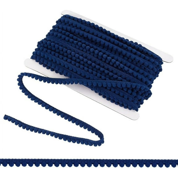 Polyester 24 Yards Blue Ball Fringe 3/8 inch Wide Sewing Lace Ribbon Pom Pom Trim Tassel Trim with 5mm Pompoms Balls for Home Curtain Pillow Clothes DIY Crafts Christmas Party Decoration