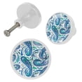 thumbnail image 2 of 4 Pcs Blue Paisley Knobs for Kitchen Cabinet Cupboard Dresser Bookcase Drawer Pulls Handles Round Home Decor, 2 of 5