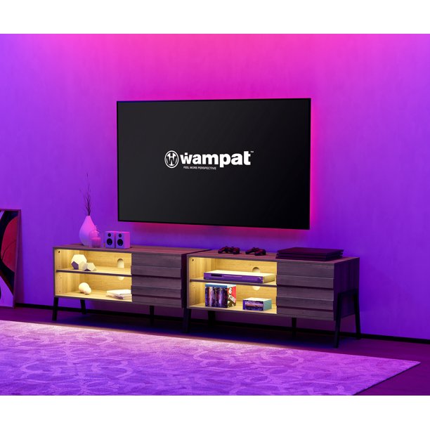 MidCentury TV Stand with LED Lights for TVs up to 85 Inch, Modern