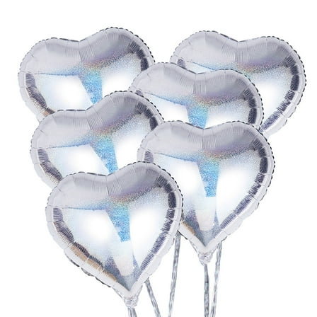 HEMOTON Heart Shaped Foil Balloons for Party Decoration Silver Color Reusable 6pcs 18 Inch