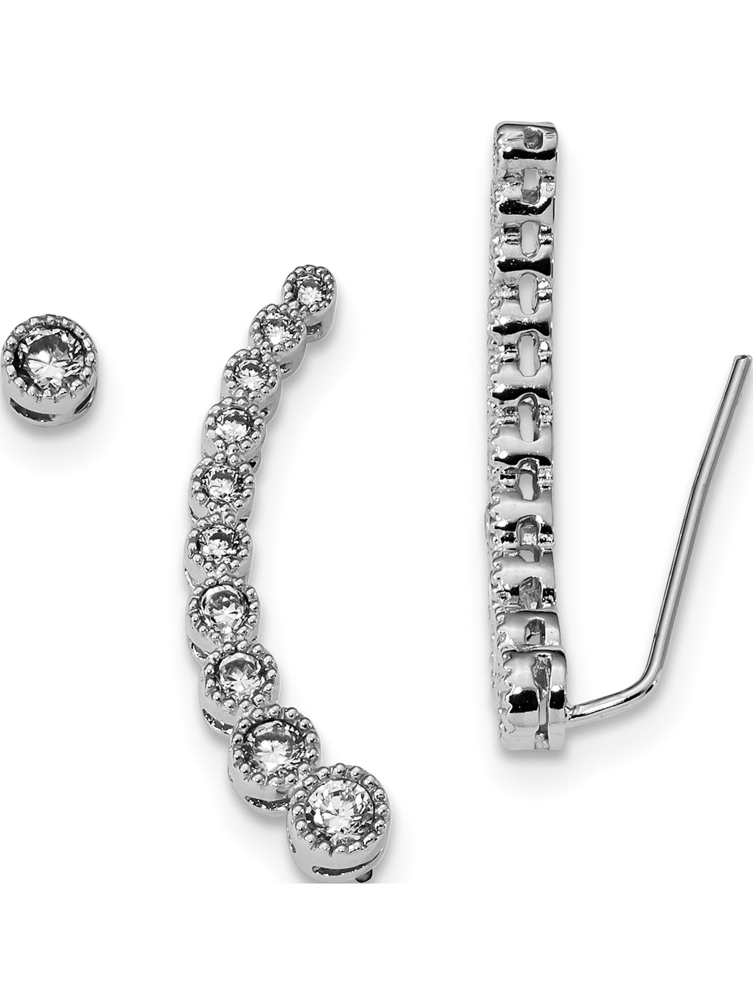 925 Sterling Silver Rhodium-plated Ear Climber Earrings