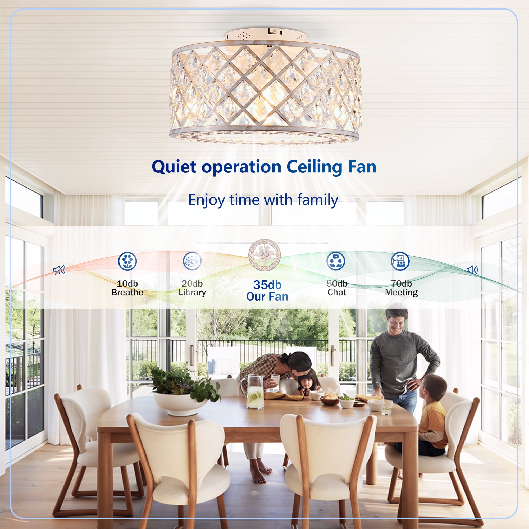 Leumius 19.6" Crystal Ceiling Fans with Light and Remote Control, Chandelier Fan 6 Speed DC Motor Reversible Ceiling Fan for Living Room Bedroom (NOT Included Bulbs)