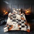 thumbnail image 2 of Homewish Halloween Spooky Animal Twin Duvet Cover, Checkered Flower Twin Bedding, Black White Orange, Black Reversible 2pcs, 1 Duvet Cover and 1 Pillowcase, 2 of 7