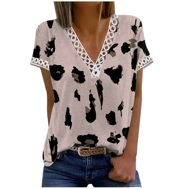 Birdeem Mode Femmes Été Col en V Dentelle Patchwork Manches Courtes Blouse Aguichant