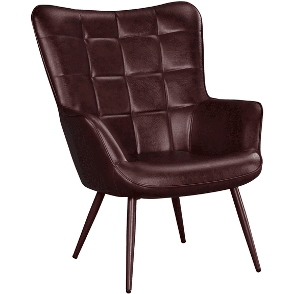 Yaheetech Contemporary Faux Leather Accent Chair for Living Room, Chestnut Brown