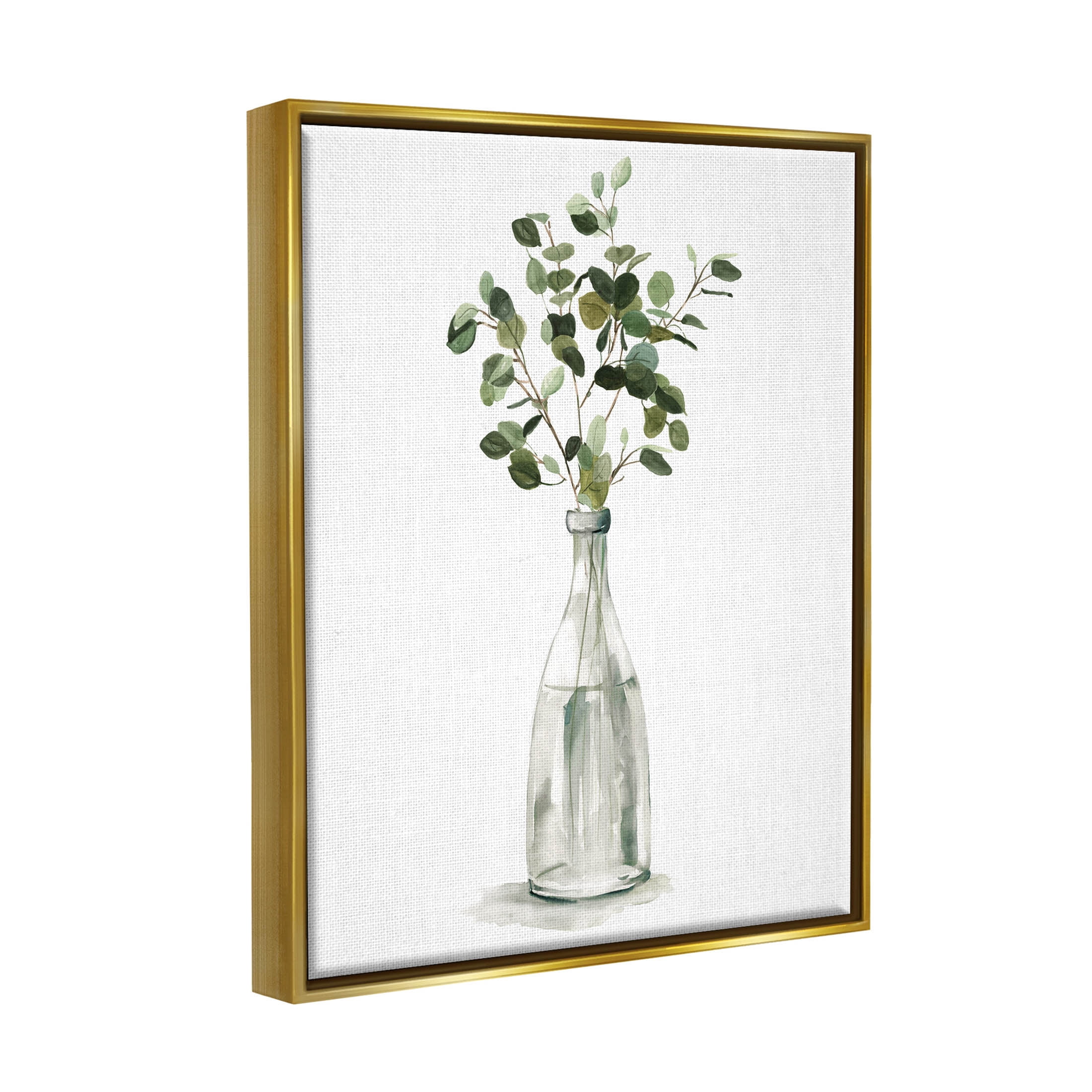 Eucalyptus Herbs Bottle Vase Botanical & Floral Graphic Art Metallic Gold Framed Art Print Wall Art