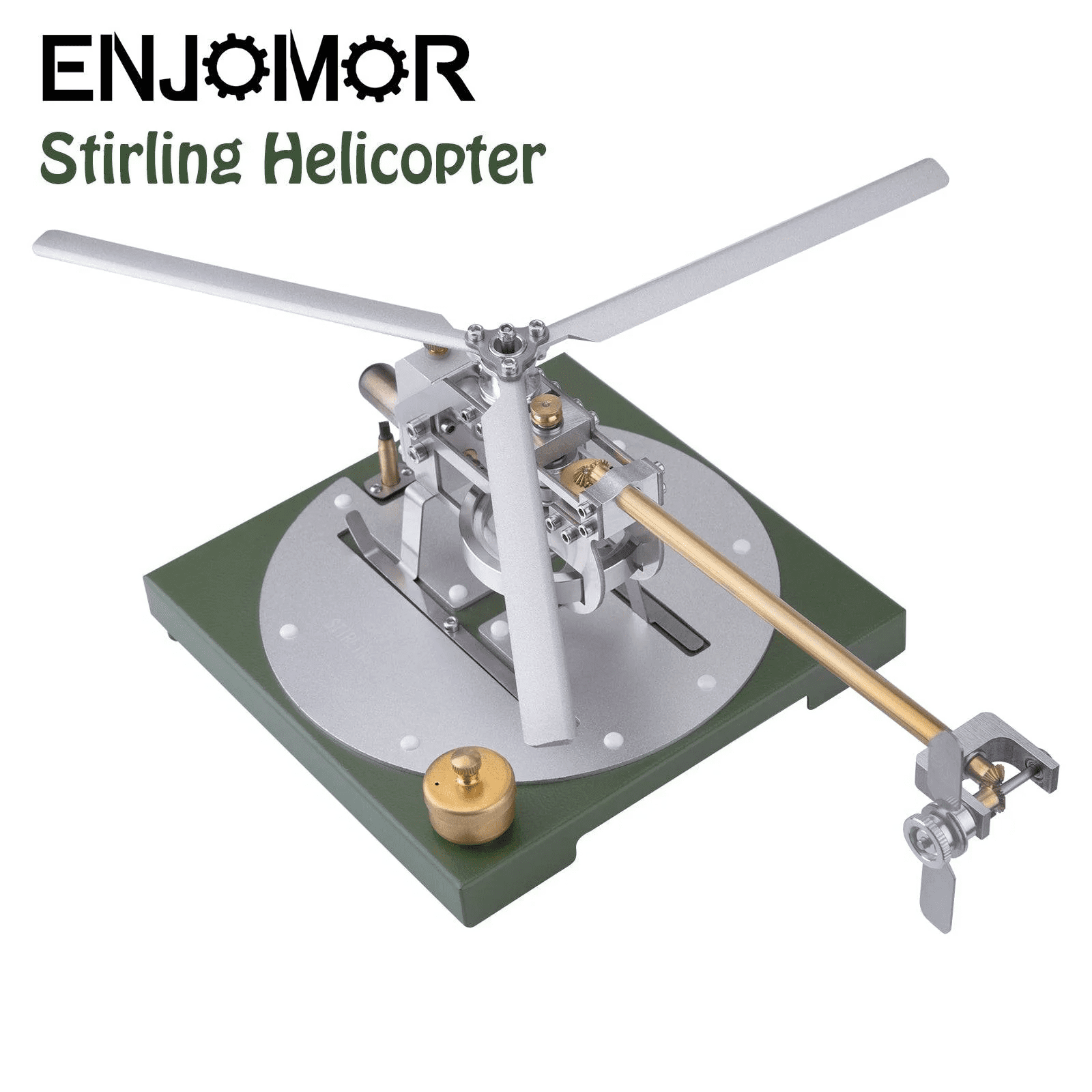 Stirling Engine Helicopter Model Kit with Base – DIY Heat Powered Hot Air Engine, Metal Aircraft Assembly Kit with Alcohol Lamp, STEM Physics Educational Model for Teens & Adults