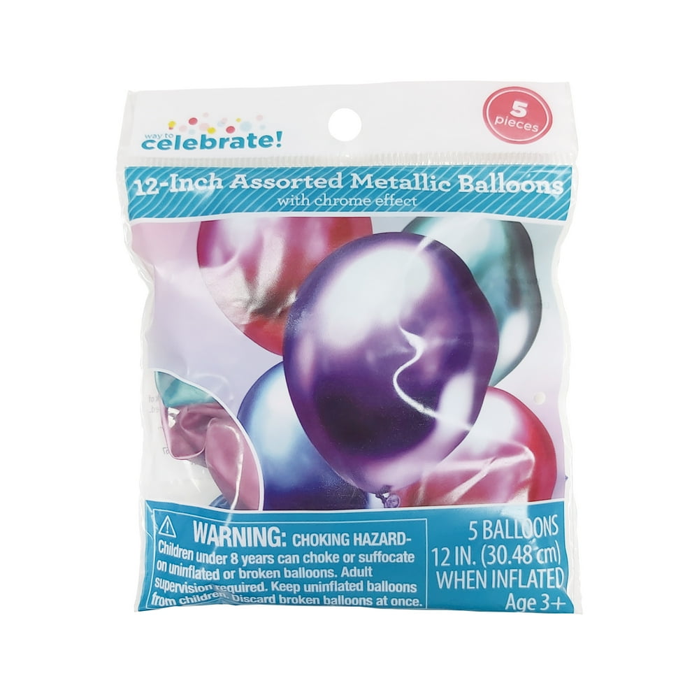 Way to Celebrate! 5CT Party Balloons Decoration, Glossy Metallic Multi