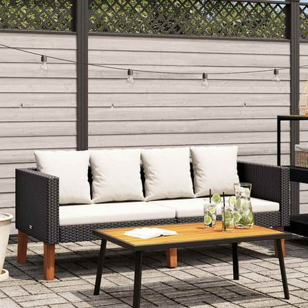 vidaXL Garden Collection Outdoor Sofa Black/Cream White Weather-Resistant