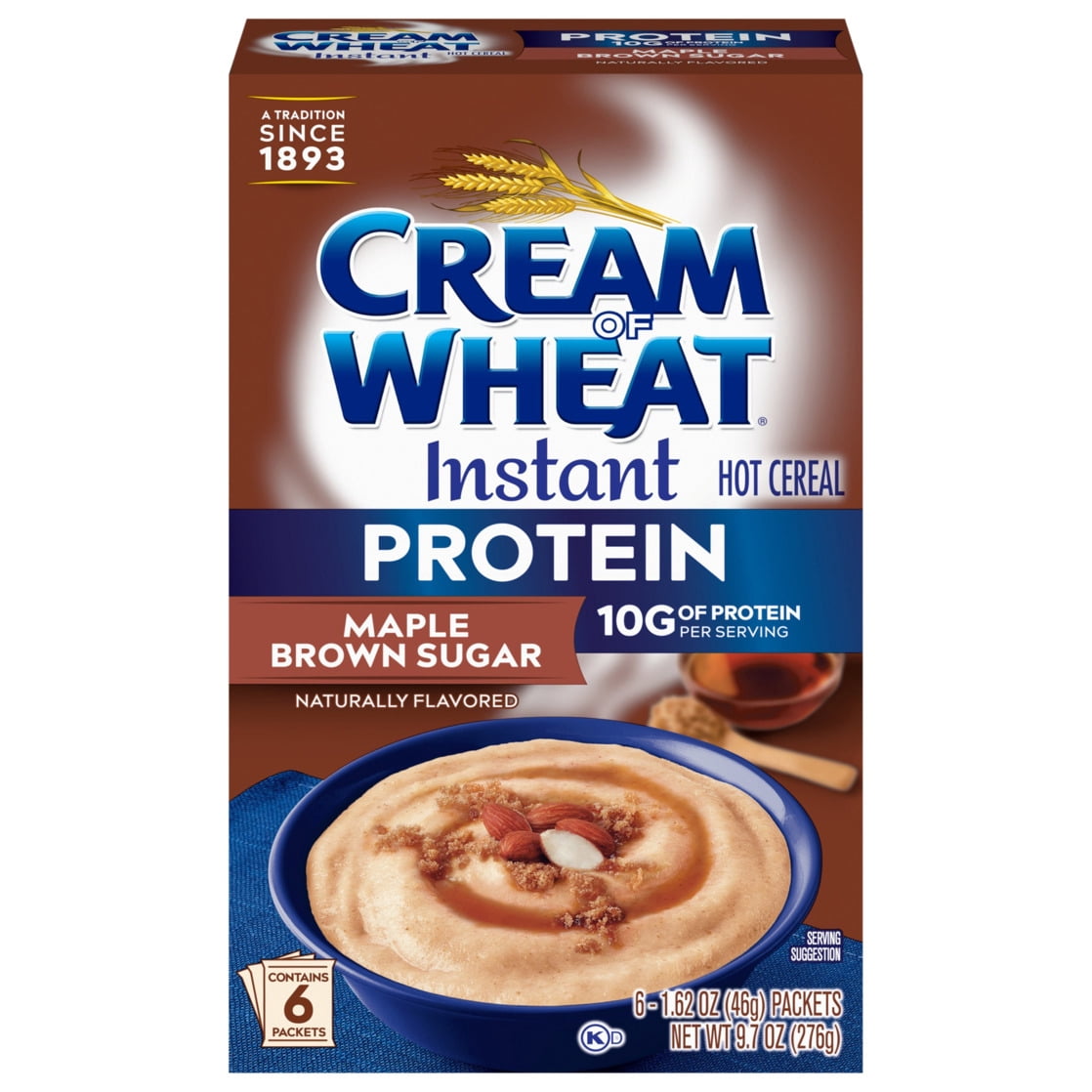 (6 pack) Cream of Wheat Protein Instant Maple Brown Sugar Hot Cereal, 9.7 oz, 6 Packets