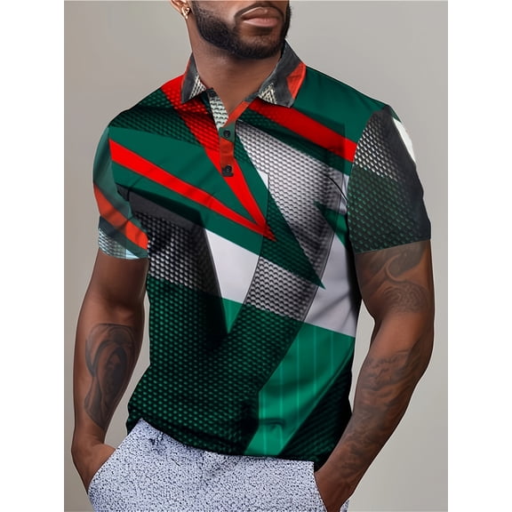 Men's Polo Shirts 2025 Short Sleeve Casual Polo T Shirt Color Block Slim Fit Golf Shirts Multicolor M
