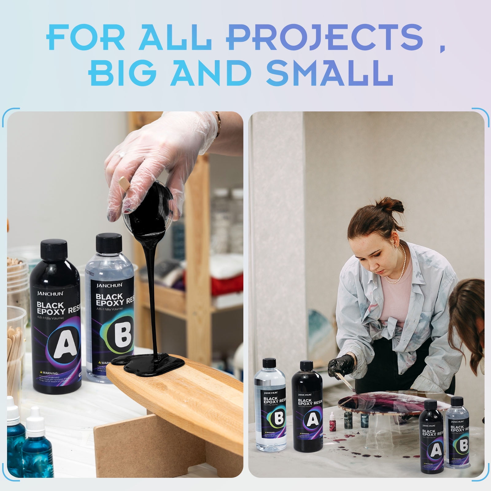 32 Oz Black Epoxy Resin, No-Bubble, High Purity, Self Leveling pour Resin Epoxy, Easy Mix 1:1 Coating and Casting Resin for Table Top, Molds, Tumbler Crafts, Art and Painting Resin, Jewelry