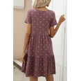 thumbnail image 2 of CALIPESSA Womens Summer Tiered Layer Burgundy Polka Dot Short Dress Casual Swing Flowy Short Sleeve Ruffle Tunic Dresses, 2 of 5
