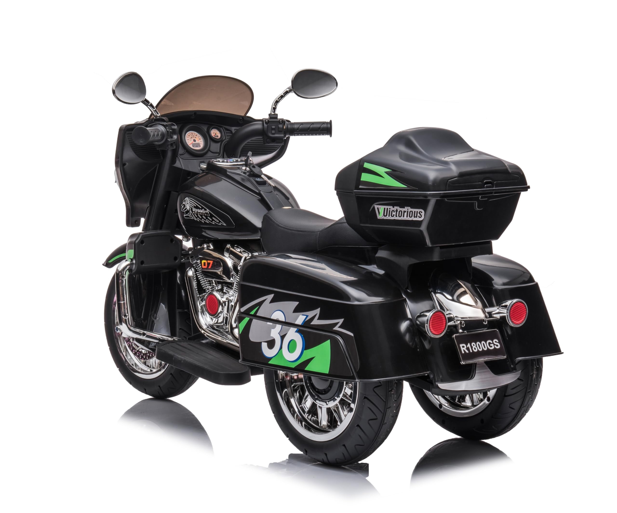 HTW12V Kids Electric Motorcycle w/LED Lights, Music, Storage Trunk & Soft PU Seat – Battery-Powered Ride-On Toy for Ages 3-6