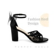 thumbnail image 5 of BLISSFUL STEP Women's Chunky Heel Sandals Open Toe Ankle Strap Lace Bow Heels Black 6.5, 5 of 7