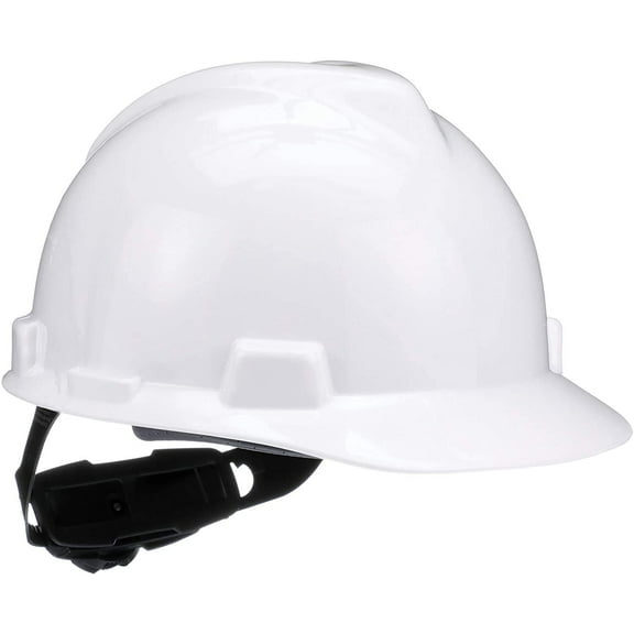 MSA 475358 V-Gard Cap Style Safety Hard Hat With Fas-Trac III Ratchet Suspension  Polyethylene Shell, Superior Impact Protection, Self Adjusting Crown-Straps - Standard Size in White