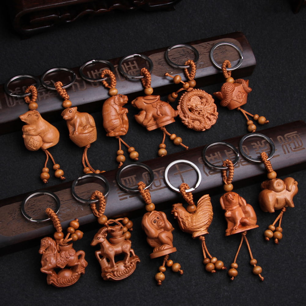 A Set of 5 Hand Carved Wooden Frog Key Ring,keychain,wood Key Holder Keychain 