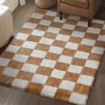thumbnail image 4 of BERTHMEER 5'x7' Shag Area Rugs for Living Room Bedroom Fluffy Washable Geometric Plush Checkered Contemporary Fuzzy Modern Rugs Carpets, Brown White, 4 of 8