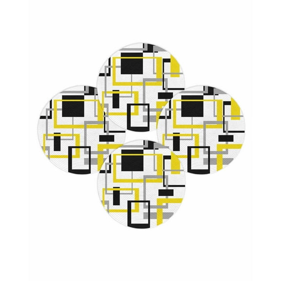 Round Placemats Set of 4 Yellow Abstract Lines Place Mats Washable Woven Placemat Modern Art Circle Braided Table Mat for Kitchen Dining Table Party Home Decor 15 Inch