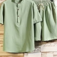 thumbnail image 3 of Two Piece Pants Sets Mens Two Piece Solid Cotton Linen Short Sleeve V Neck Tops and Shorts Set, 3 of 6