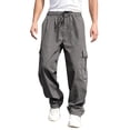 thumbnail image 1 of Faithtur Men's Loose Cargo Long Pants, Solid Color Drawstring Waist Straight Leg Trousers Casual Work Pants with Pockets, 1 of 8