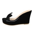 thumbnail image 4 of Rokment Bow Platform Wedge Backless Dress Sandals for Women Bride Wedding Fashion Casual Clear Band Chunky High Heels Slip on Summer Dressy Slides Shoes Black Size 9, 4 of 5