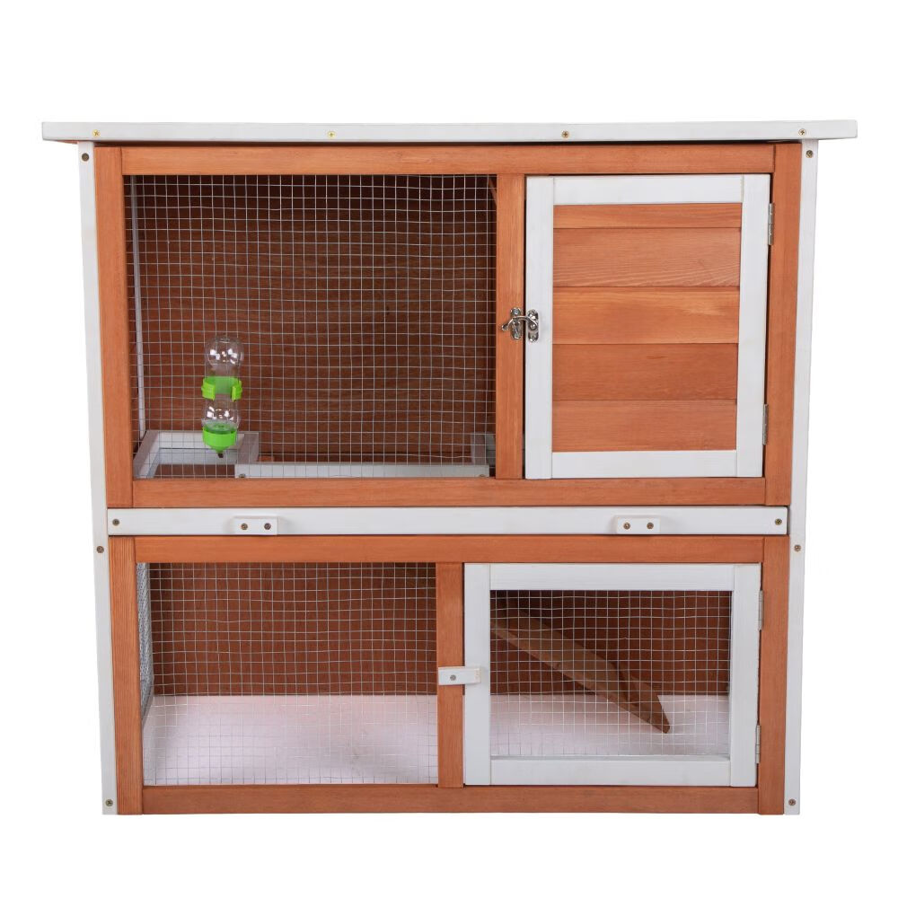 2Tier Rabbit Hutch, Indoor Outdoor Bunny Cage with Run, Wooden Chicken