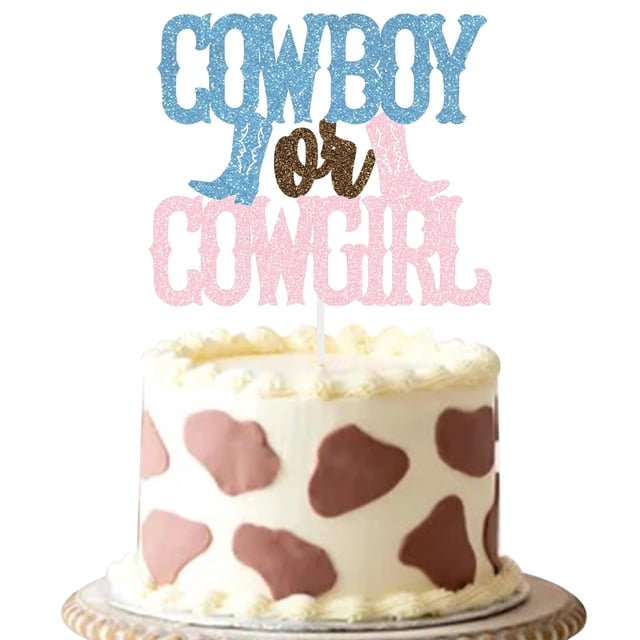 Decoración de tarta para baby shower con diseño de vaquero o vaquera, revelador de género