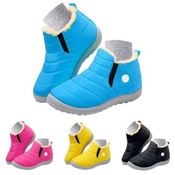 Dakaela 3-12Y Boys Girls Winter Snow Boots Warm Furry Lined Non Slip Ankle Booties Waterproof Little Kids Outdoor Walking Shoes Black